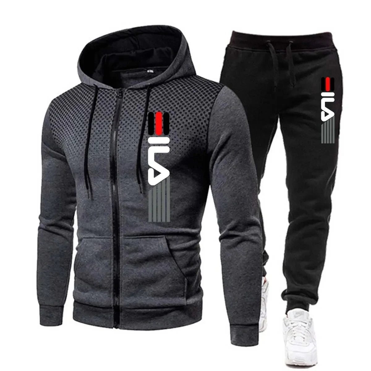 Men's hooded training suit with graphic zip hoodie and tapered jogger trousers
