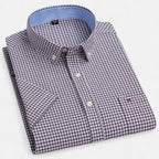 Men's short sleeve gingham shirt with button-down collar