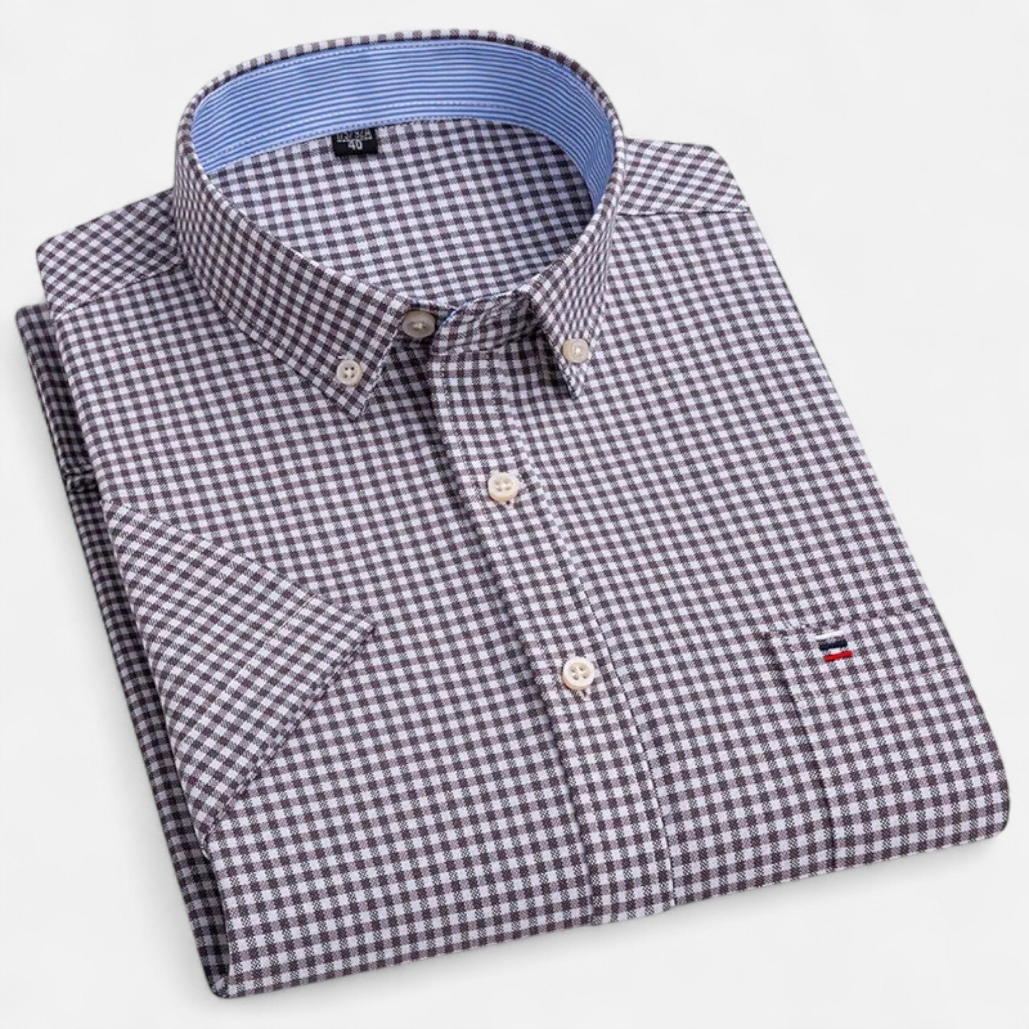 Men's short sleeve gingham shirt with button-down collar