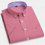 Men's short sleeve gingham shirt with button-down collar