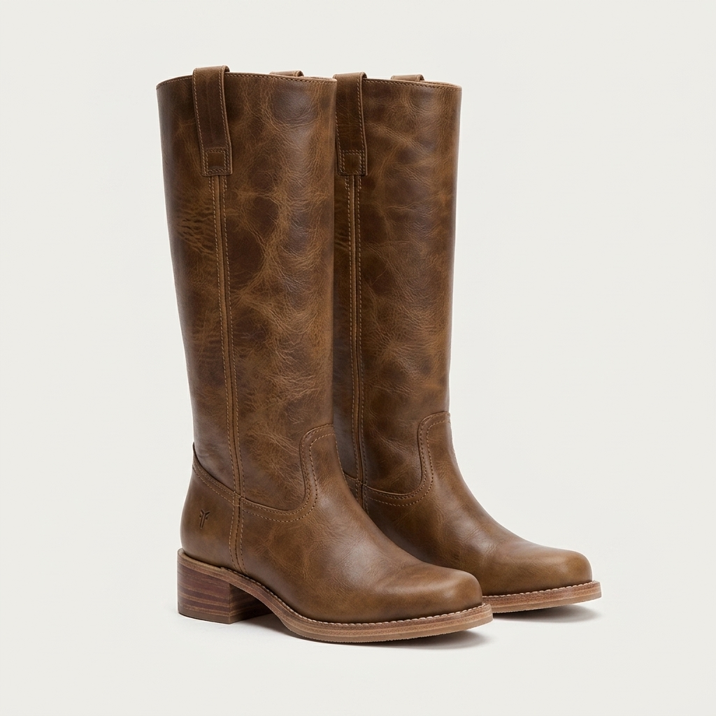 Women's mid-calf pull-on boots with rounded toes and low block heels