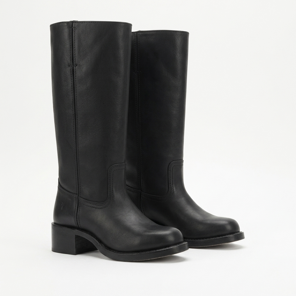 Women's mid-calf pull-on boots with rounded toes and low block heels