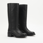 Women's mid-calf pull-on boots with rounded toes and low block heels