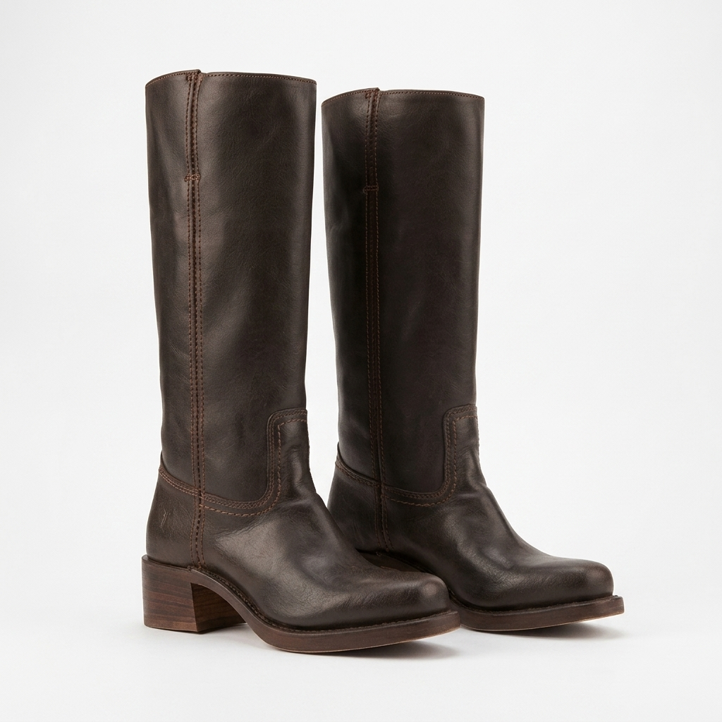 Women's mid-calf pull-on boots with rounded toes and low block heels