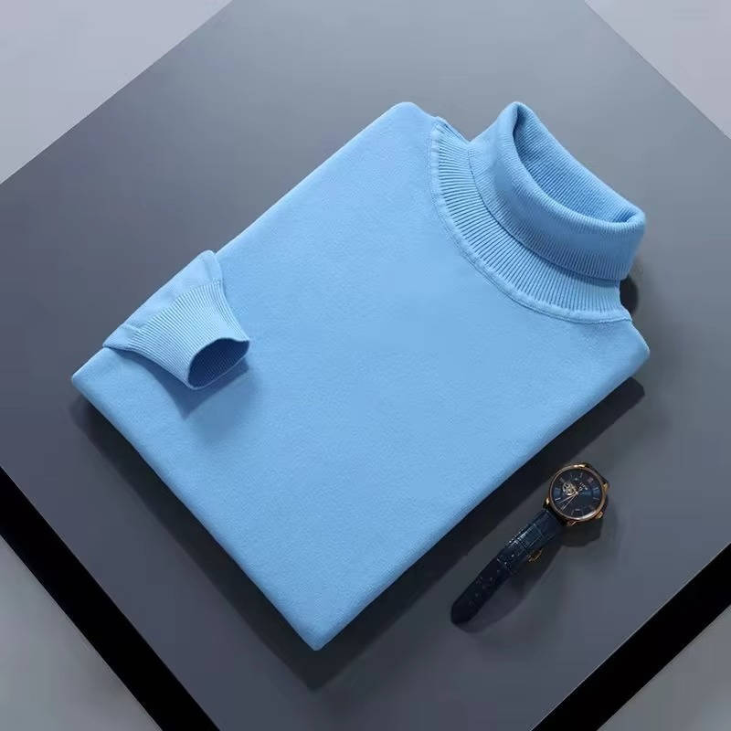 Men's long-sleeve turtleneck sweater with ribbed trims