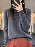 Women's plain crew neck jumper with long sleeves and ribbed trims