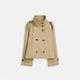 Women's short belted trench jacket with high collar and button front