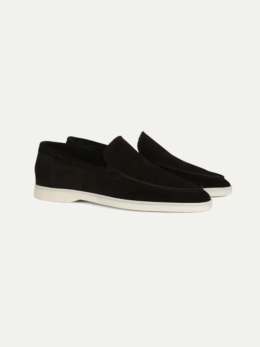 Men's suede yacht loafers with moc toe stitching and flat soles