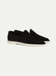 Men's suede yacht loafers with moc toe stitching and flat soles