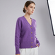 Women's V-neck cardigan with long sleeves and gold heart buttons