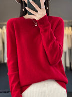 Women's plain crew neck jumper with long sleeves and ribbed trims