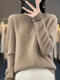 Women's plain crew neck jumper with long sleeves and ribbed trims