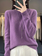 Women's plain crew neck jumper with long sleeves and ribbed trims