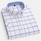 Men's short sleeve gingham shirt with button-down collar