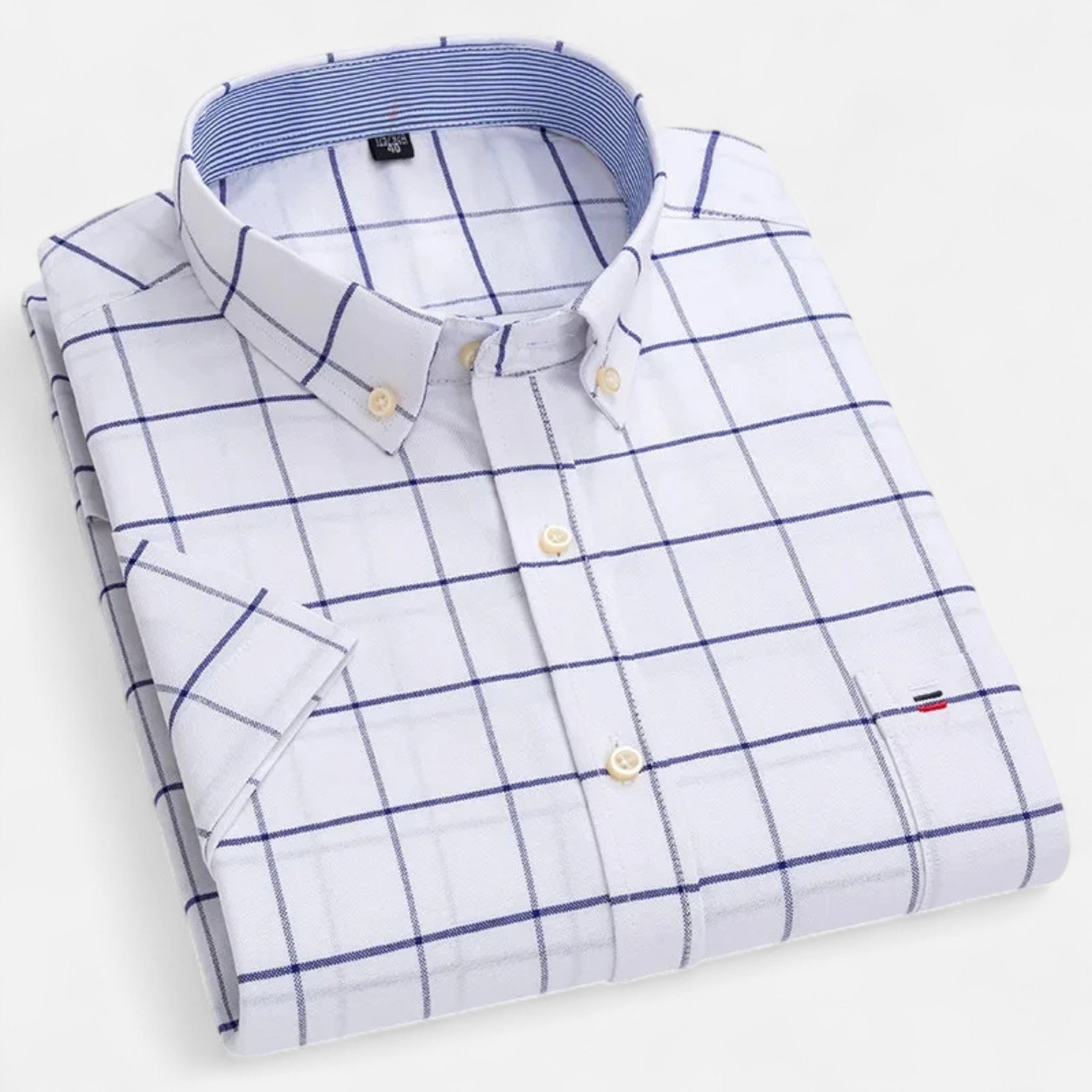 Men's short sleeve gingham shirt with button-down collar