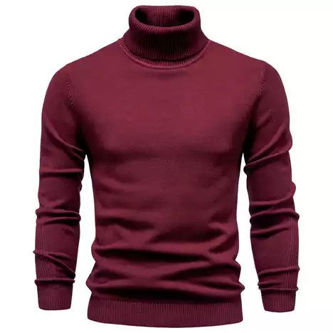 Men's long-sleeved ribbed turtleneck jumper with fitted plain design