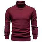 Men's long-sleeved ribbed turtleneck jumper with fitted plain design