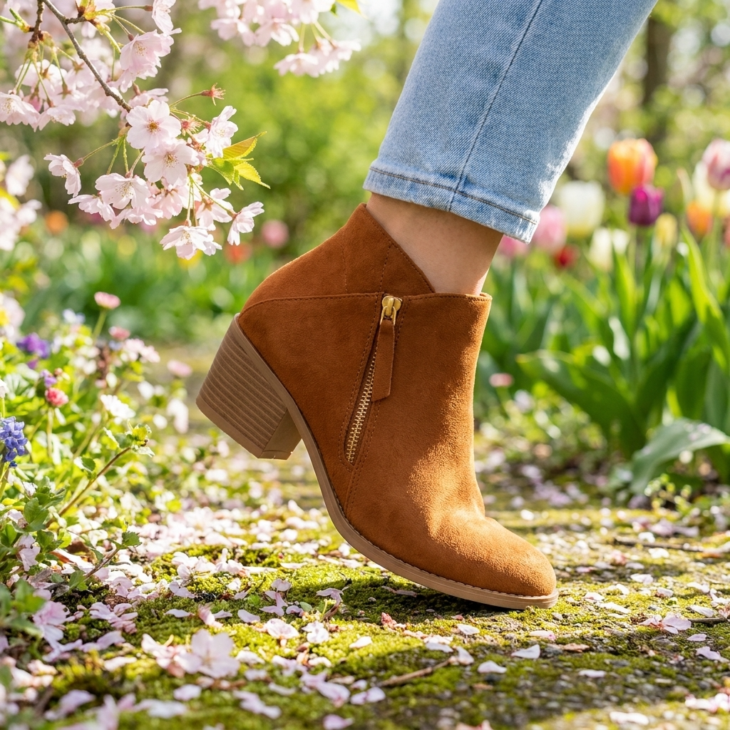 Women's ankle boot with side zip and block heel
