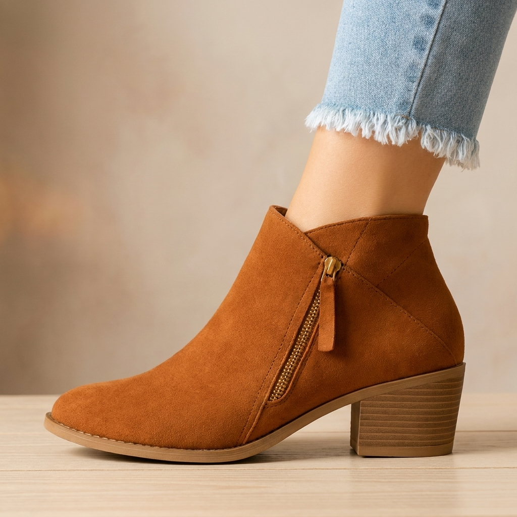 Women's ankle boot with side zip and block heel