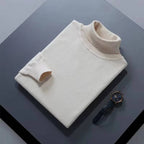 Men's long-sleeve turtleneck sweater with ribbed trims