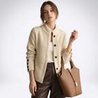 Women's textured cardigan with mock neck, button front, cuff buttons and side pockets