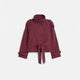 Women's short belted trench jacket with high collar and button front