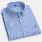 Men's short sleeve gingham shirt with button-down collar