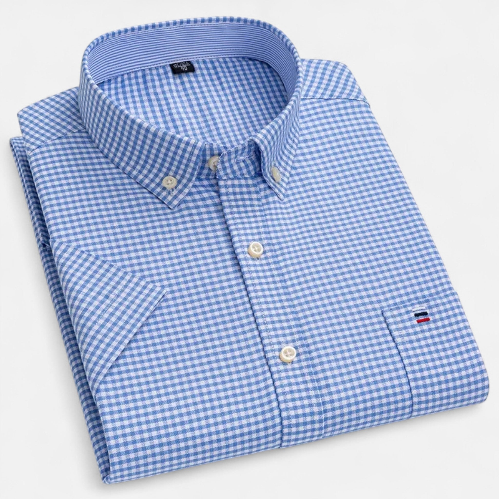 Men's short sleeve gingham shirt with button-down collar