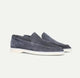 Men's suede yacht loafers with moc toe stitching and flat soles