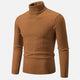 Men's cable knit turtleneck sweater with long sleeves and ribbed trims
