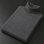 Men's long-sleeve turtleneck sweater with ribbed trims