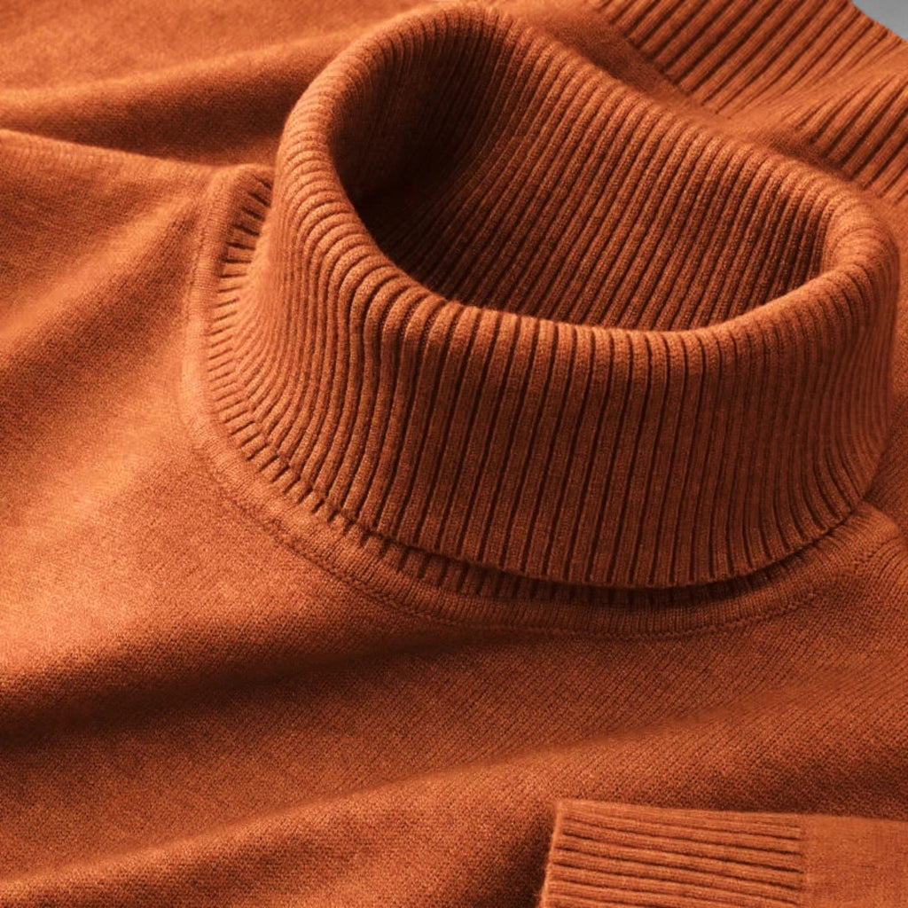 Men's ribbed roll neck jumper with long sleeves and ribbed cuffs