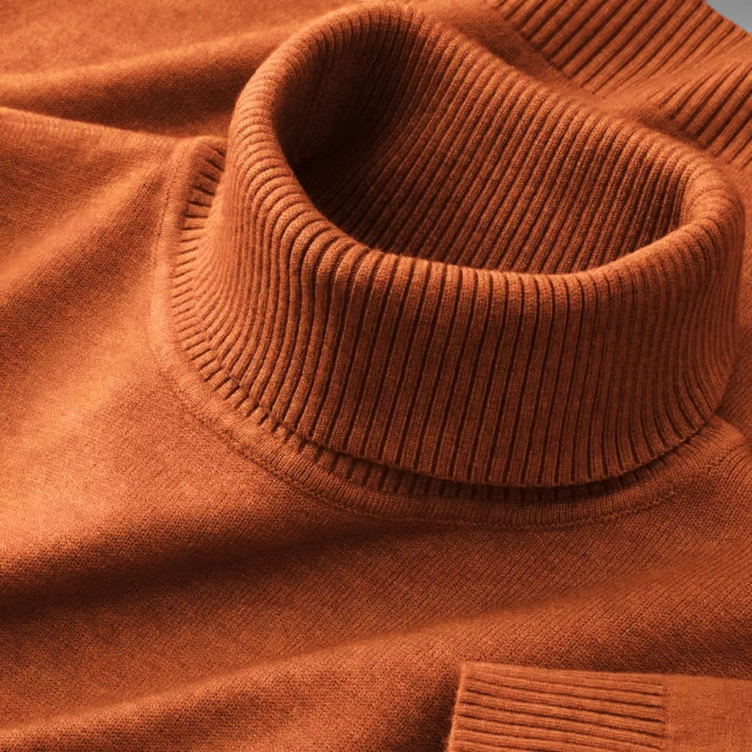 Men's ribbed roll neck jumper with long sleeves and ribbed cuffs