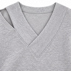 Women's oversized sweatshirt with asymmetric cutout shoulder, overlapping V-neckline and long sleeves