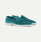 Men's suede yacht loafers with moc toe stitching and flat soles
