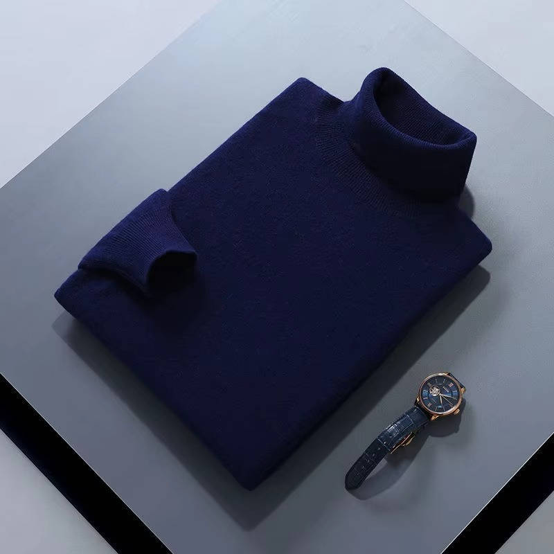Men's long-sleeve turtleneck sweater with ribbed trims