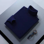 Men's long-sleeve turtleneck sweater with ribbed trims
