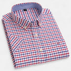 Men's short sleeve gingham shirt with button-down collar