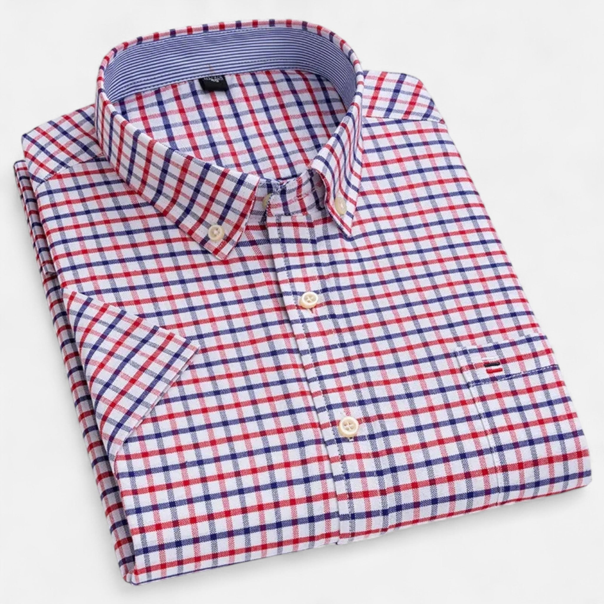 Men's short sleeve gingham shirt with button-down collar