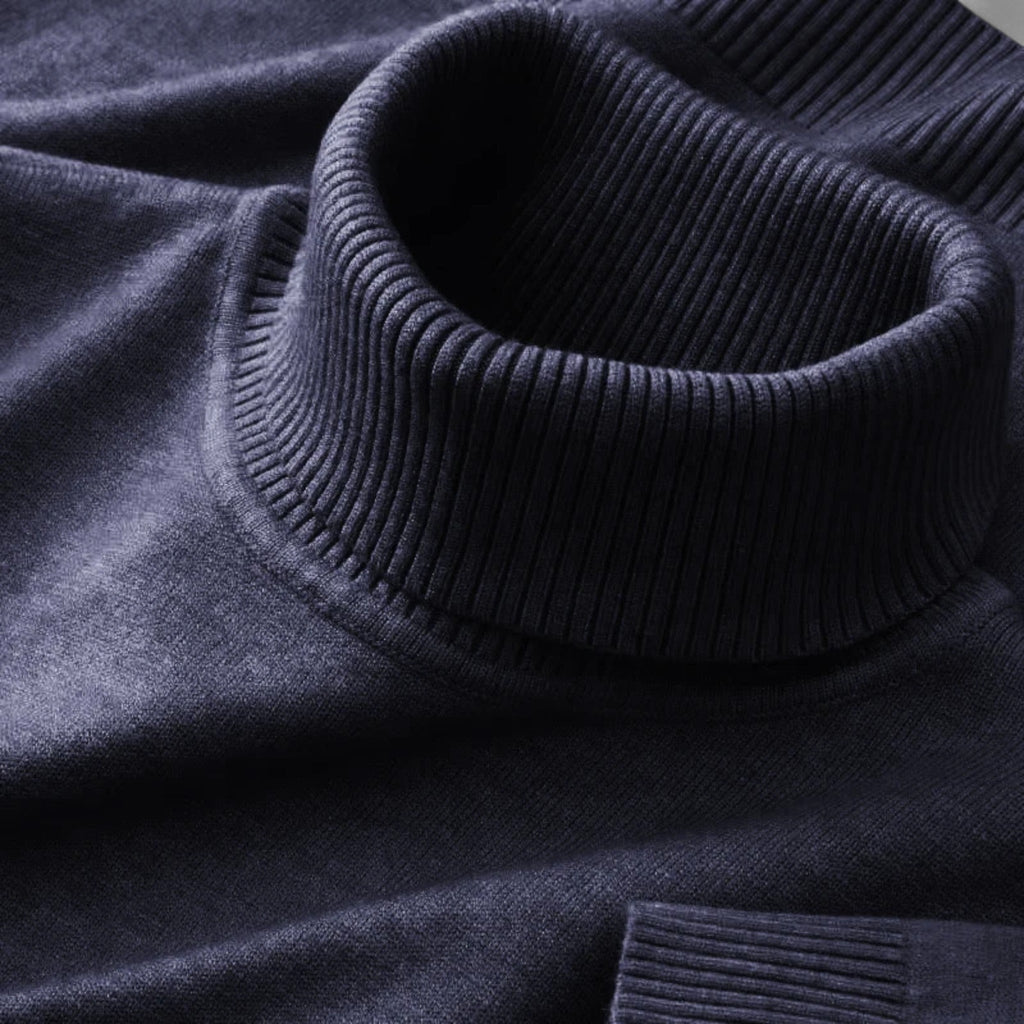 Men's ribbed roll neck jumper with long sleeves and ribbed cuffs