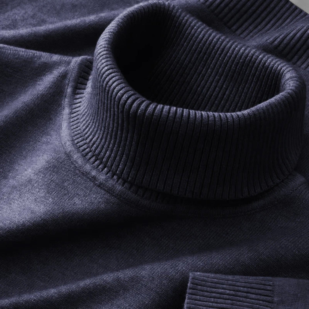 Men's ribbed roll neck jumper with long sleeves and ribbed cuffs