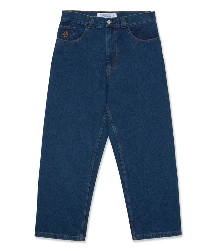 Men's baggy wide-leg jeans shown in black and light blue washes