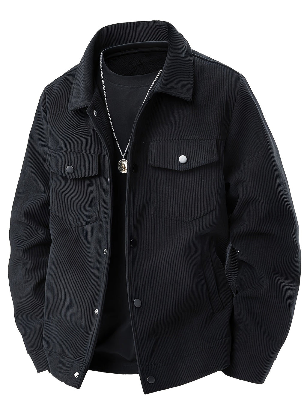 Men's ribbed corduroy jacket with collar, button front and four pockets