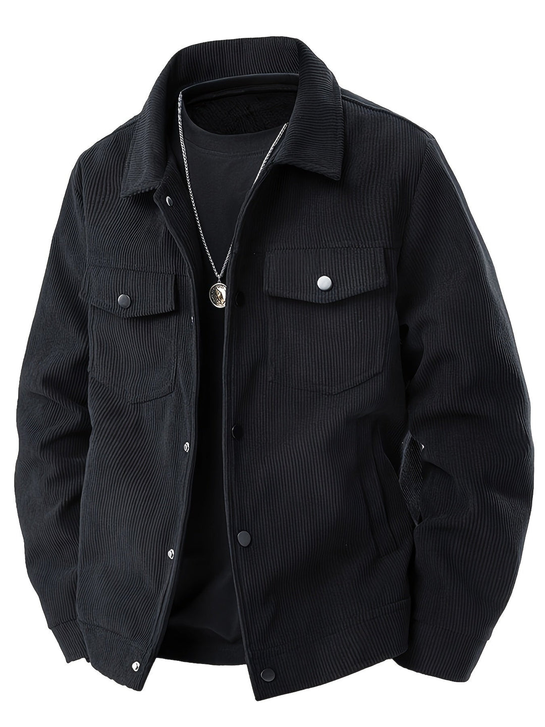 Men's ribbed corduroy jacket with collar, button front and four pockets