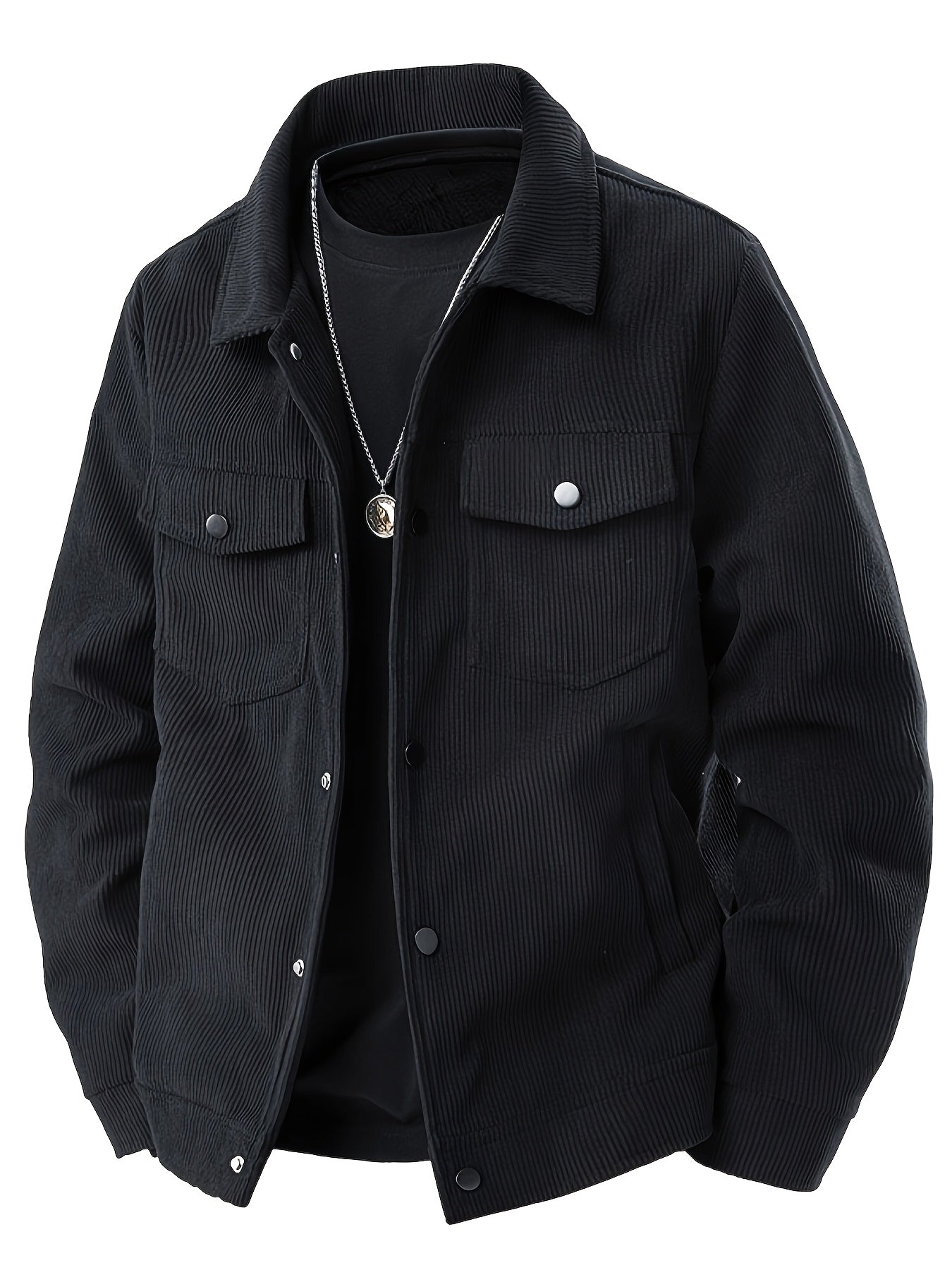 Men's ribbed corduroy jacket with collar, button front and four pockets