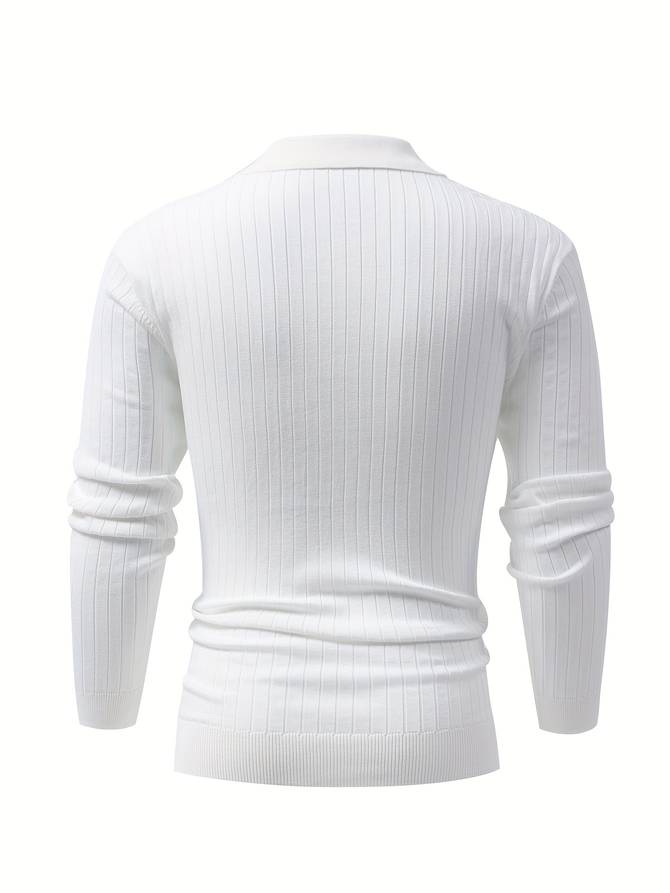 Men's Ribbed Open-Collar Polo Jumper