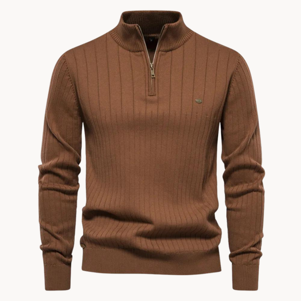 Men's ribbed quarter-zip jumper with a mock neck