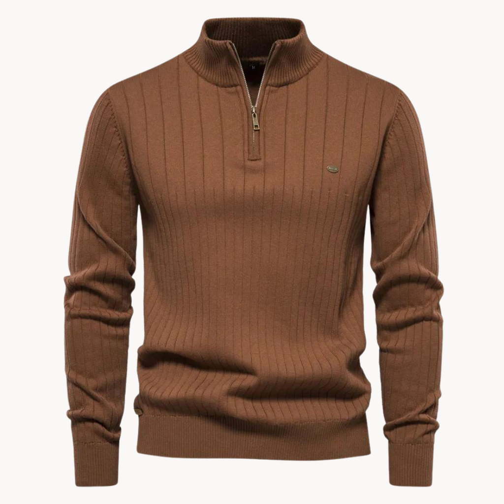 Men's ribbed quarter-zip jumper with a mock neck