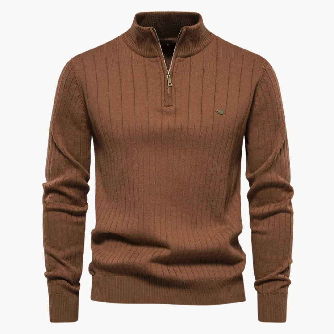 Men's ribbed quarter-zip jumper with a mock neck