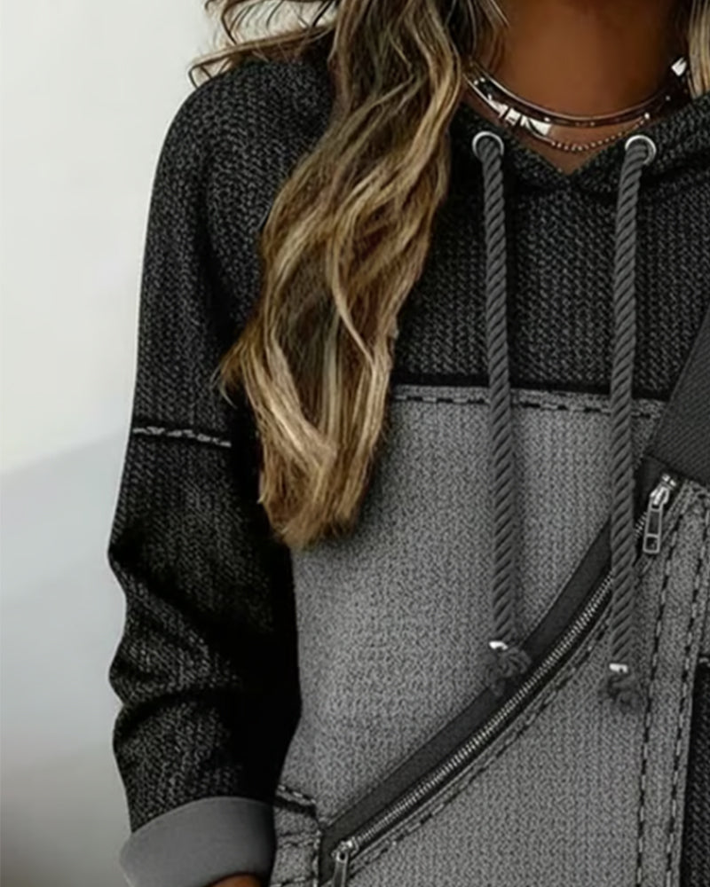 Women's colour-block hoodie with drawstring hood and zip pocket
